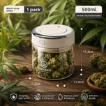 500ml Cannabis Behälter aus Borosilikatglas mit luftdichtem Verschluss und UV-Schutz zur geruchsdichten Aufbewahrung von Cannabisblüten.