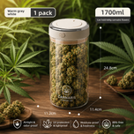 1700ml Cannabis Behälter aus Borosilikatglas mit luftdichtem Verschluss und UV-Schutz zur geruchsdichten Aufbewahrung von Cannabisblüten.