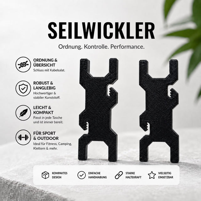 Schwarzer Seilwickler und Kabelorganizer von STRAINLAB für Sport, Camping und Outdoor